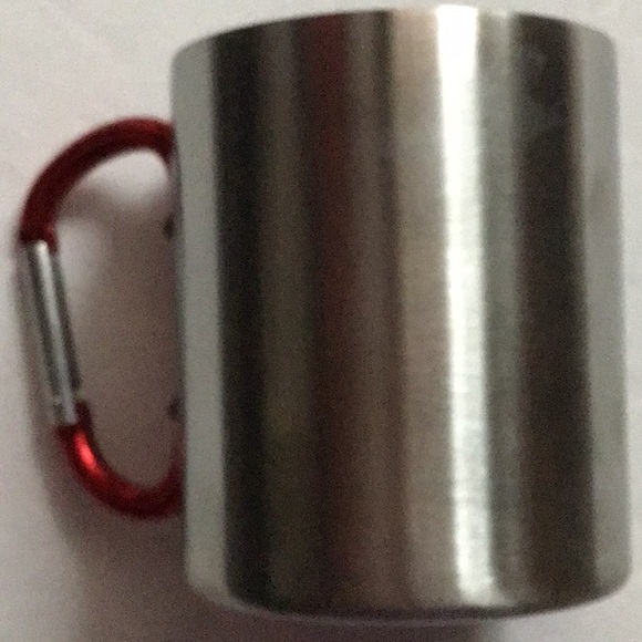 Bay Island Silver Stainless Steel Red Carabiner Handle American Flag Mug NWOT - Picture 2 of 12